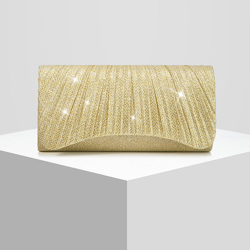 Elegant Sparkly Pleated Evening Clutch for Women, A Glamorous Chain Banquet Bag Perfect for Weddings Formal Dresses & Special Occasions
