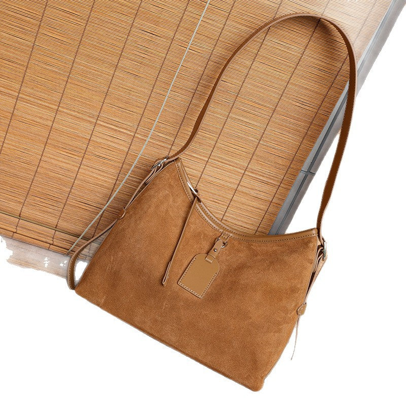 Genuine Leather Suede Tote Bag for Women Vintage Large Capacity Shoulder Handbag, Trendy Elegant Purse with Soft Luxurious Texture