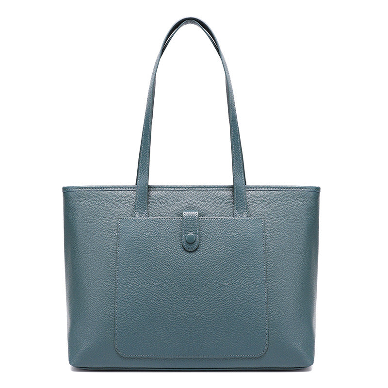 Genuine Leather Tote Bag for Women Minimalist Classic Large Capacity Shoulder Handbag, Versatile Purse with Timeless Style