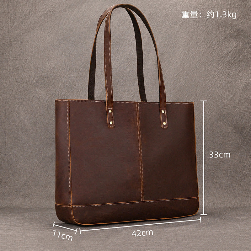 New Vintage Cowhide Mother-Child Tote Bag, Large Capacity Commute Top Handle Handbag, Versatile Shoulder Crossbody Bag for Men and Women