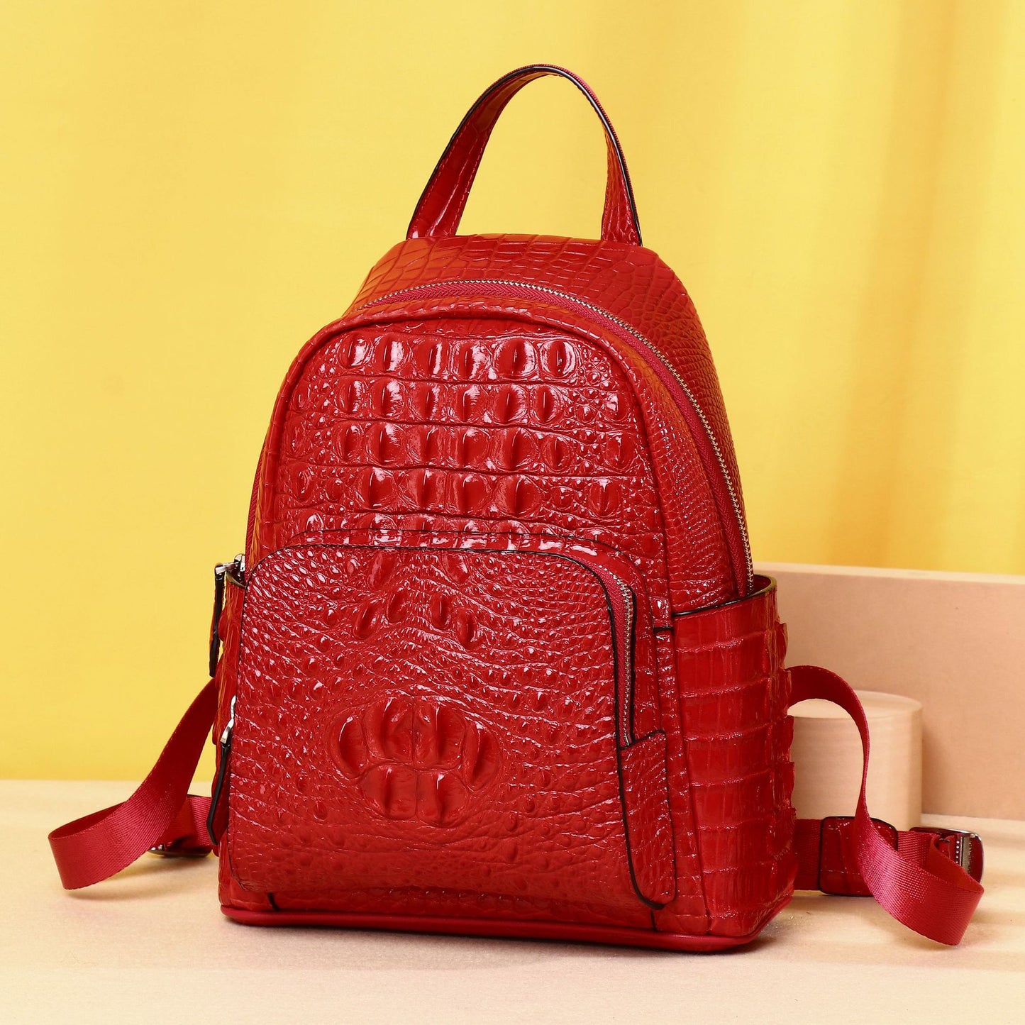 New Arrival Croc-Effect Women's Backpack, A High-End Classic Fashionable Outdoor Daypack with Top Handle, Perfect for School & Travel