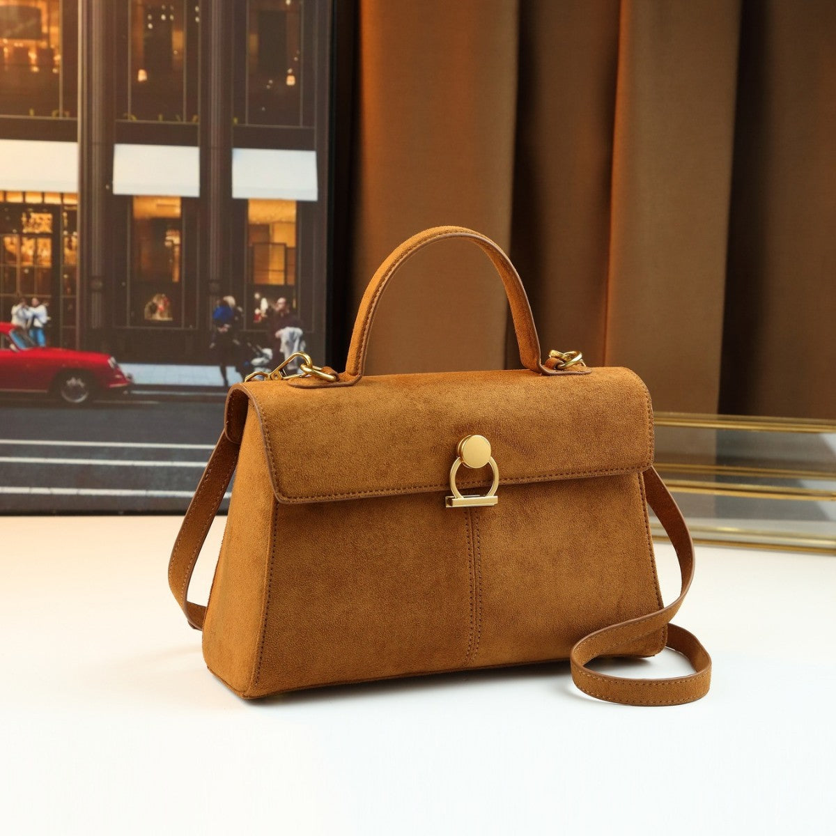 Suede Tote Bag for Women Fall Winter Vintage Commuter Shoulder Crossbody Handbag, Niche Premium Purse with Soft Luxurious Texture