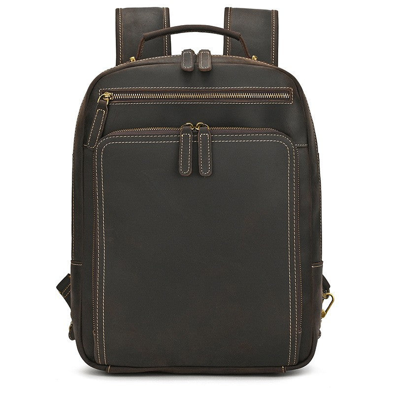 Men's Crazy Horse Leather Backpack Vintage Travel Daypack for Women Students, Genuine Leather Casual Rucksack Large Capacity