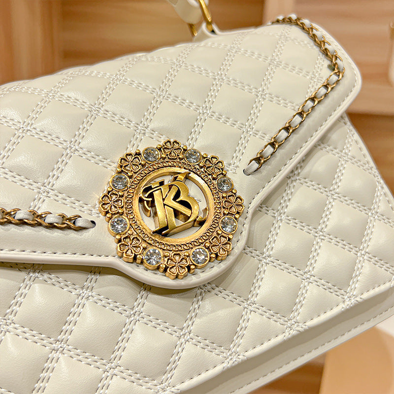 Genuine Leather Quilted Small Square Bag for Women, New Trendy Top Handle Shoulder Crossbody Purse, Fashionable Handbag for Ladies