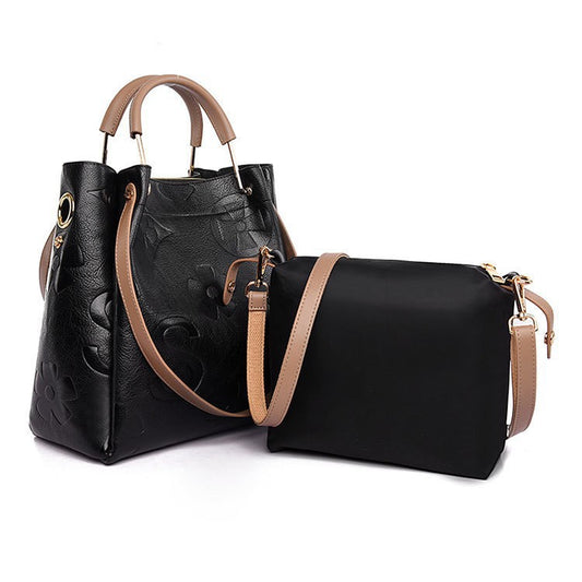 Women's Fashion Embossed Tote Bag Set – Large Capacity Bucket Handbag with Matching Pouch, Chic and Sophisticated Everyday Carryall