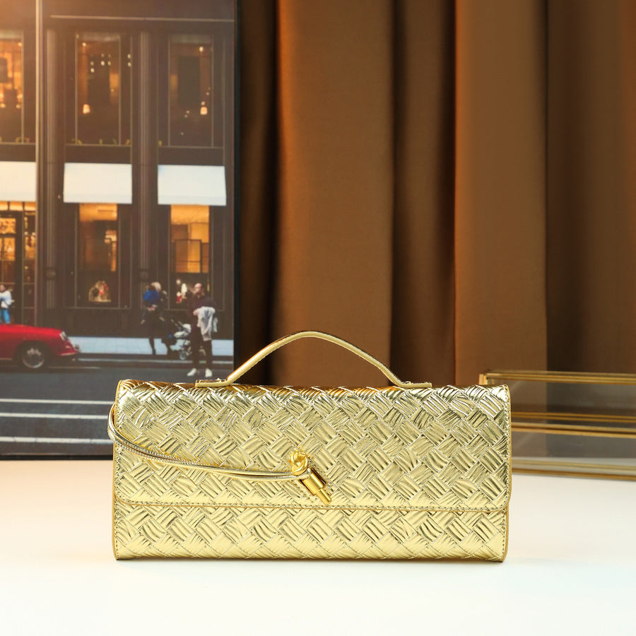 New Arrival Hand-Woven Line Pattern Evening Bag for Women, A Horizontal Baguette Clutch with High-End Look & Fashionable Design