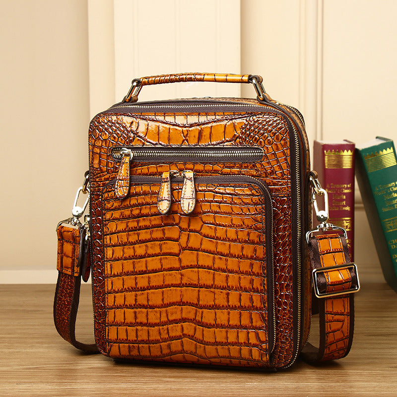 New Arrival Croc-Effect Business Briefcase Bag for Men, A Large Capacity Top-Handle Box Tote with Vertical Shoulder Crossbody Design, Perfect for Work & Travel