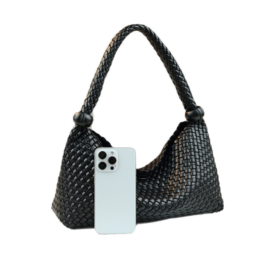 French Woven Dumpling Bag for Women Niche Underarm Shoulder Handbag, Large Capacity Casual Purse with Artisan Woven Texture