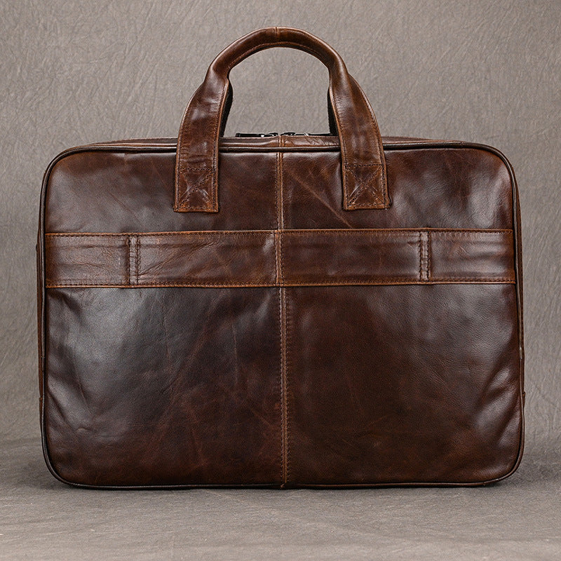 Genuine Oil Leather 17-Inch Laptop Briefcase for Men, New Large Capacity Business Top Handle Shoulder Bag, Premium Leather Work Commute Bag for Gentlemen