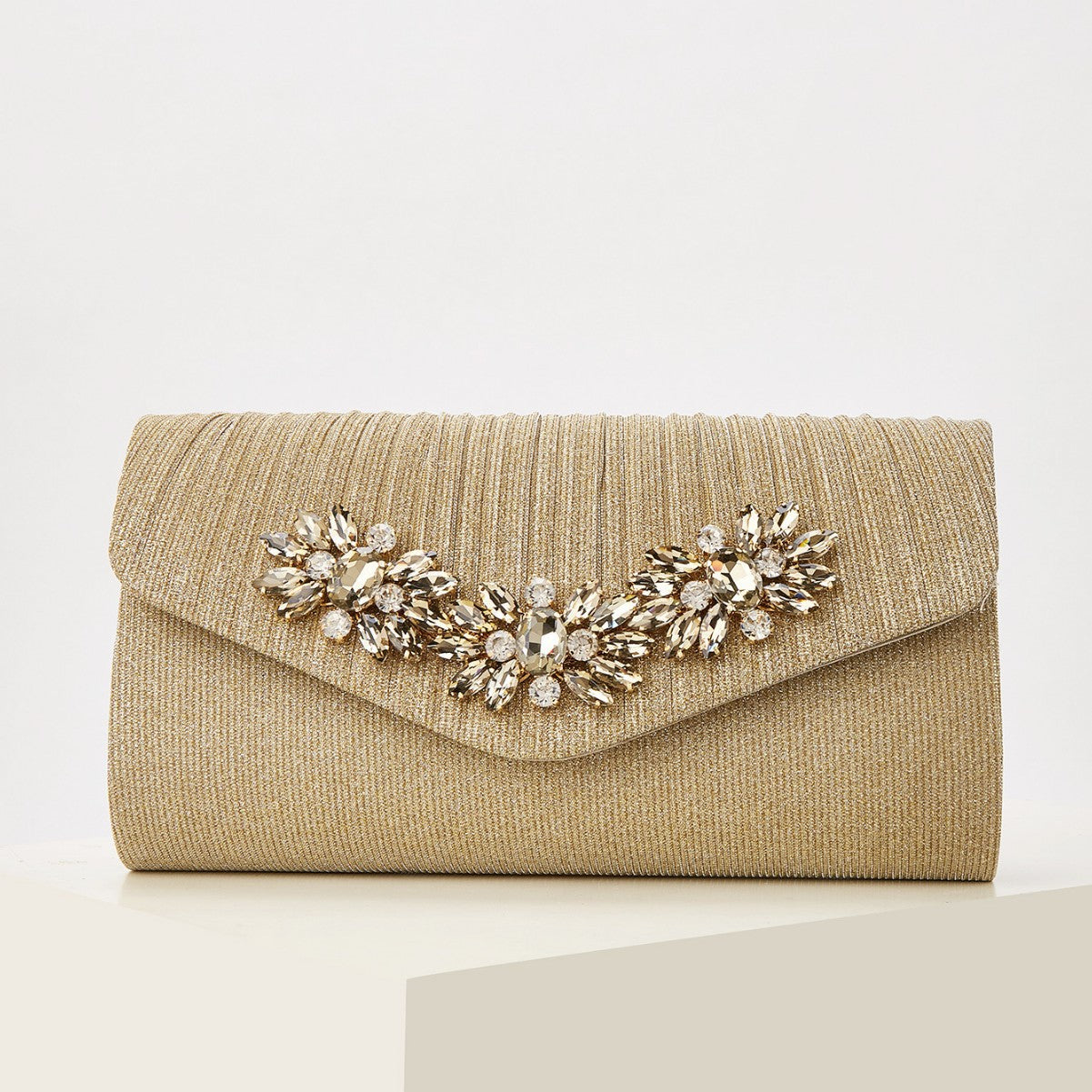 Rhinestone Embellished Chain Evening Clutch for Women, Champagne Versatile Shoulder Crossbody Purse, Chic Formal Party Handbag for Ladies