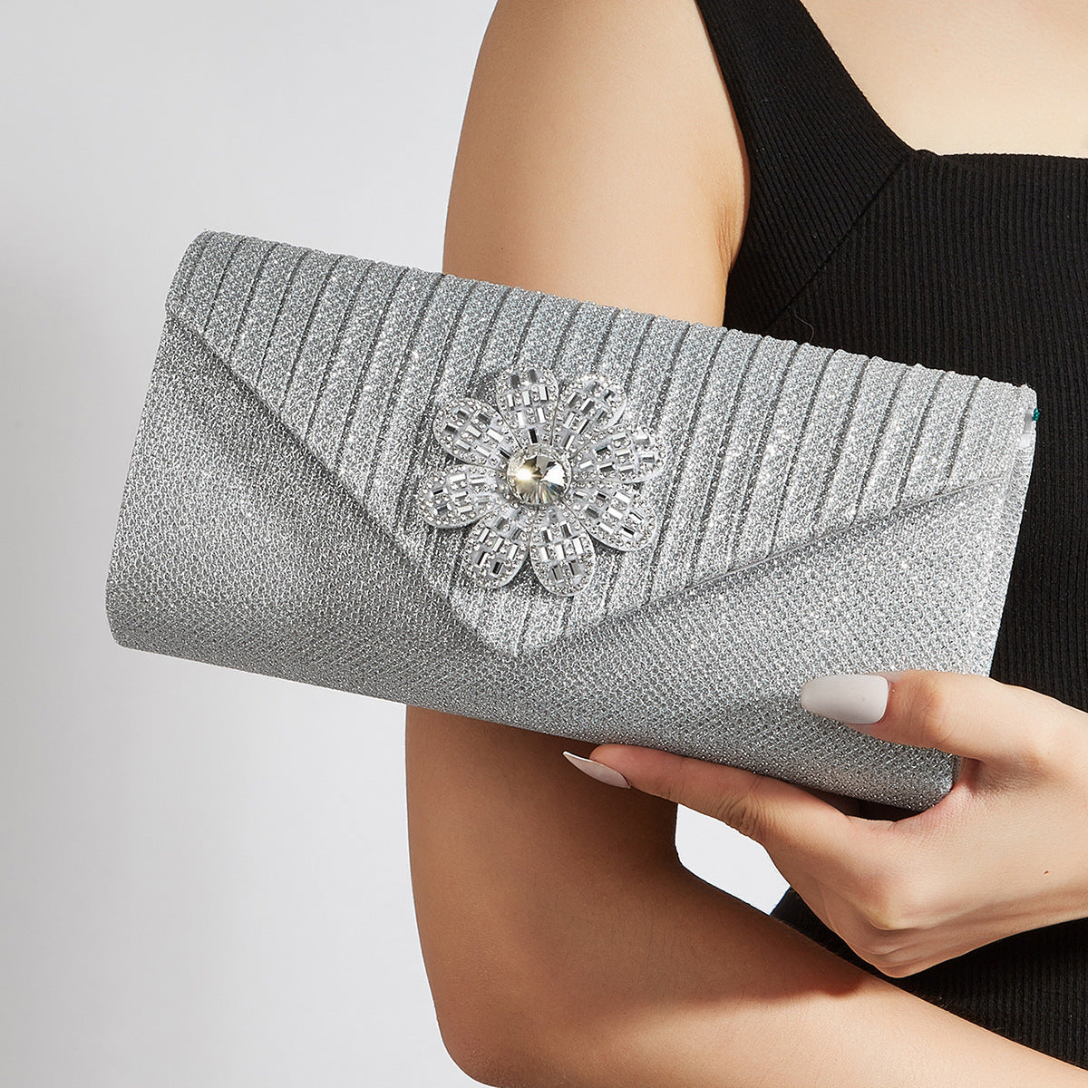 Rhinestone Embellished Evening Clutch for Women, European Style Elegant Formal Gown Handbag, Small Shoulder Crossbody Purse for Ladies