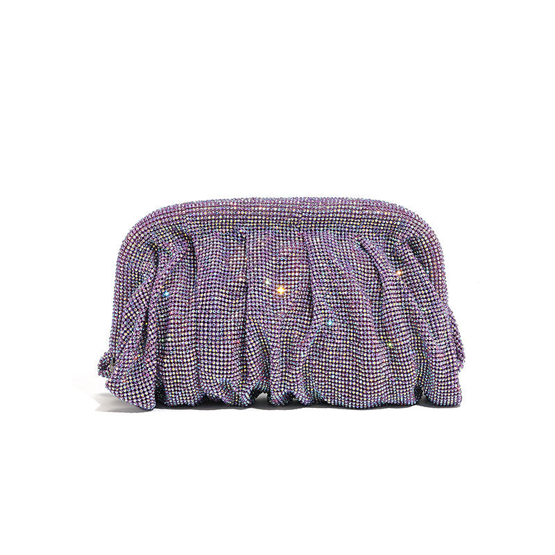 Light Luxury Handmade Rhinestone Evening Clutch for Women, Sparkly Pleated Party Bag, Crystal-Studded Shoulder Crossbody Purse for Formal Events