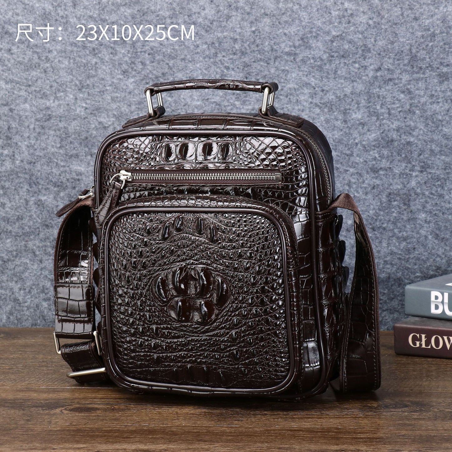 New Arrival Croc-Effect Men's Multi-Functional Backpack, A Large Capacity Fashionable Outdoor Top-Handle Crossbody Shoulder Bag with Trendy Design