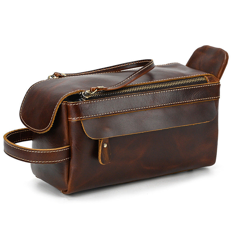 New Crazy Horse Leather Multifunctional Clutch, Large Capacity Toiletry Cosmetic Travel Pouch, Premium Storage Organizer for Men and Women