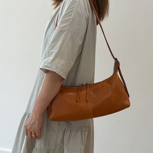 Genuine Top Layer Cowhide Dumpling Bag for Women, New Minimalist Vintage Shoulder Crossbody Underarm Purse, Textured Leather Handbag for Ladies