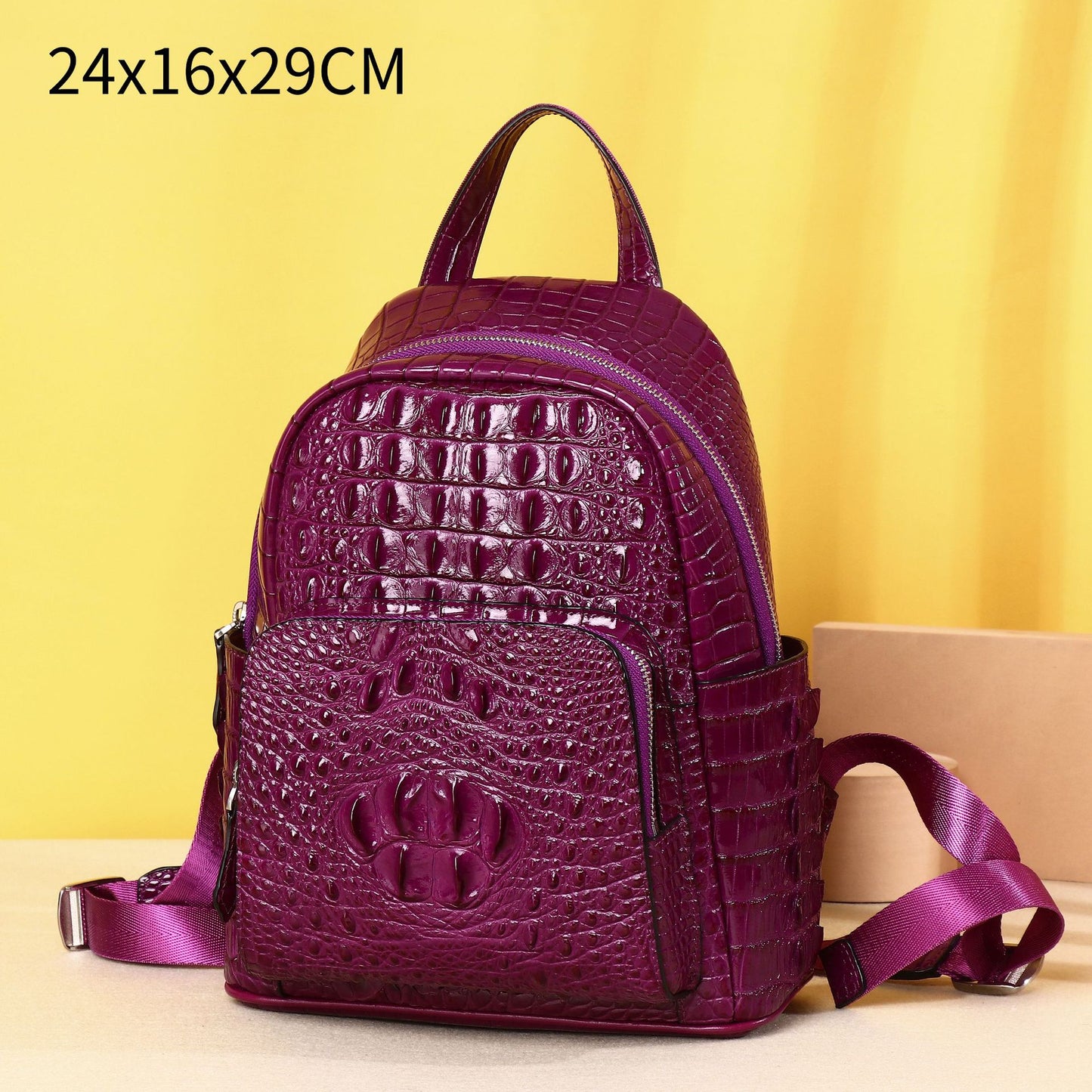 New Arrival Classic Croc-Effect Purple Backpack for Women, A Trendy Outdoor Laptop Daypack with Fashionable Cool Design, Perfect for Daily & Travel