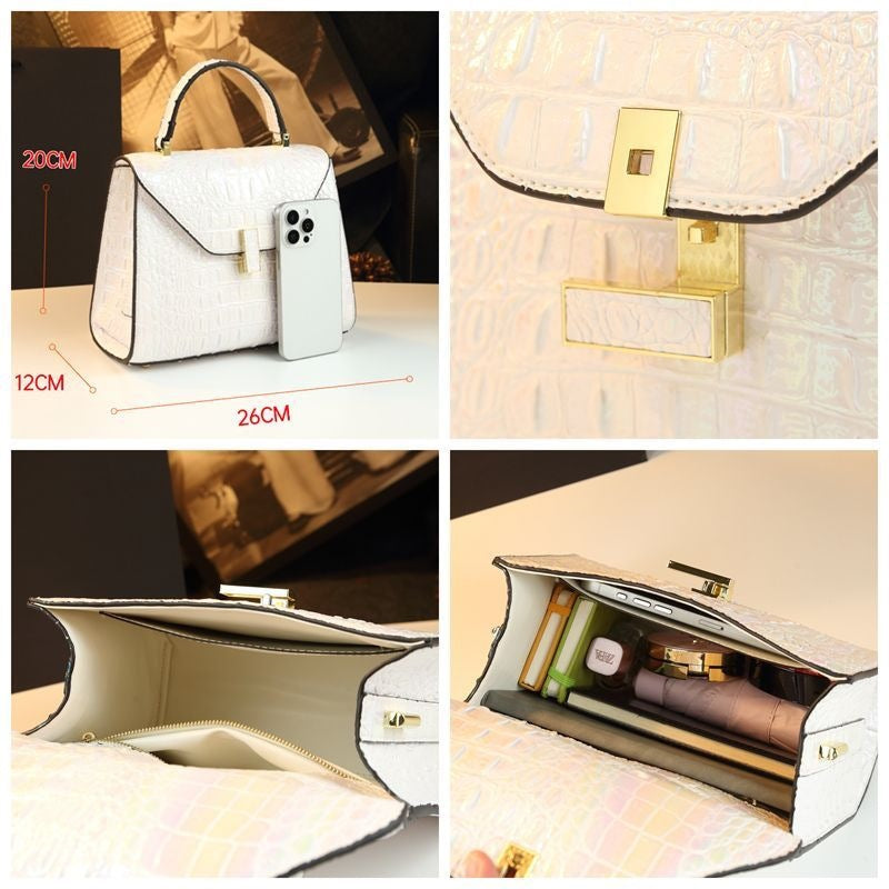 New Arrival Iridescent Croc-Effect Genuine Leather Bag for Women, A Shoulder Crossbody Top-Handle Handbag with Versatile Design, Perfect for Moms