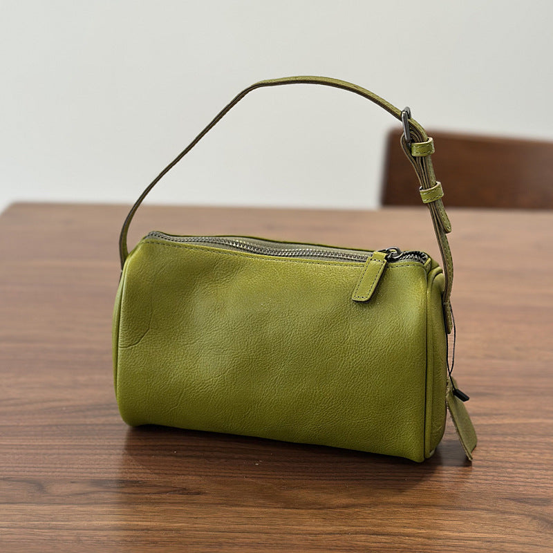Genuine Vegetable-Tanned Top Layer Cowhide Mini Square Bag for Women, New Spring Crossbody Top Handle Purse, Pencil Case Style Small Handbag for Ladies