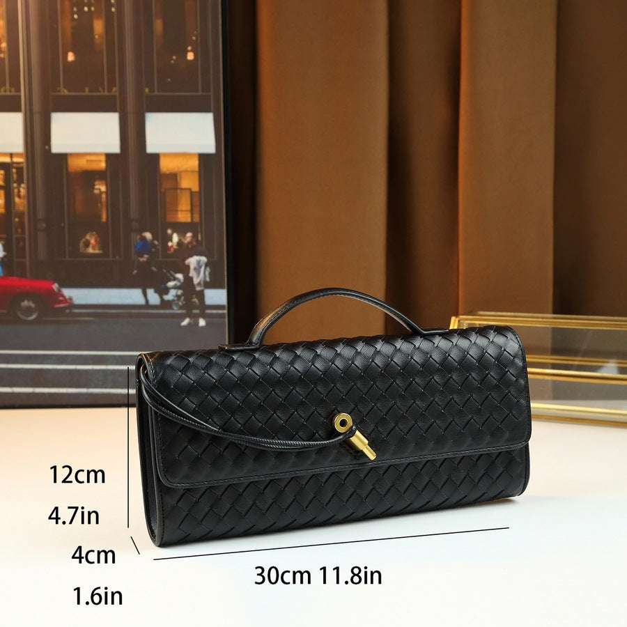 Woven Baguette Bag for Women Evening Shoulder Crossbody Handbag, Large Capacity Going-Out Purse with Natural Woven Texture