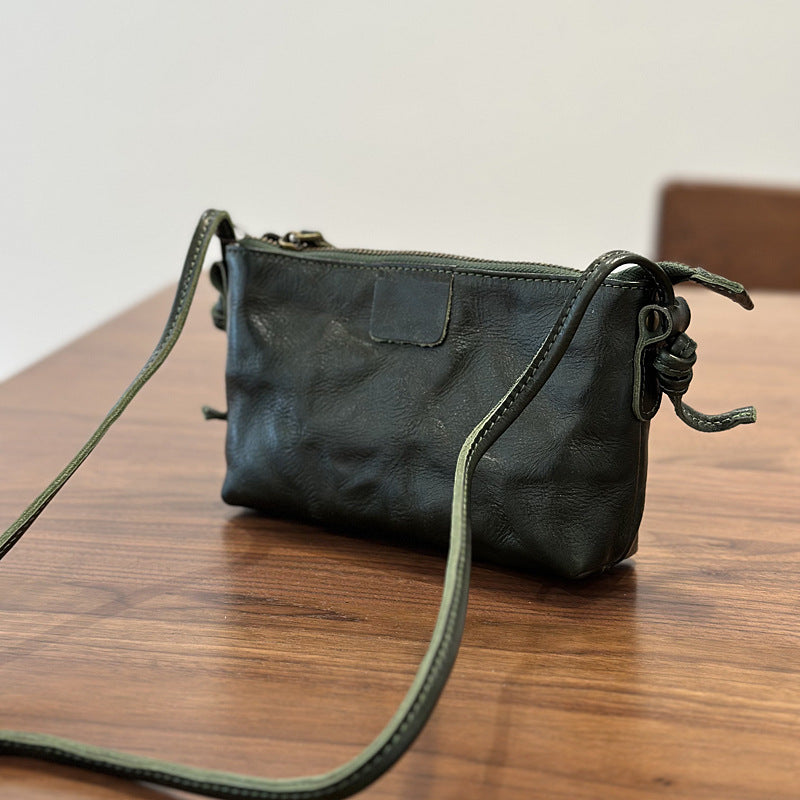 New Vintage Niche Genuine Leather Mini Phone Crossbody Bag, Textured Shoulder Purse, Versatile Commute Handbag for Women