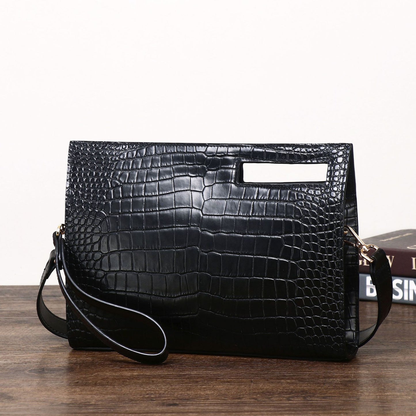 New Arrival Croc-Effect Large Multi-Functional Clutch for Men, A Business Document Organizer with Shoulder Crossbody Strap & Spacious Design