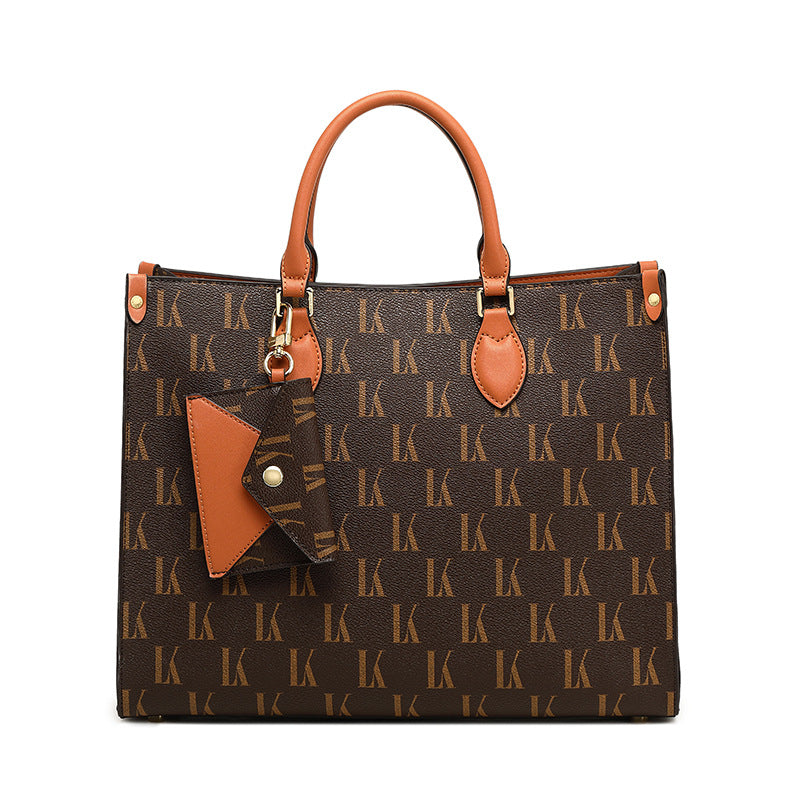Genuine Leather Vintage Printed Large Capacity Tote Bag for Women, New Trendy Versatile Top Handle Handbag, Stylish Everyday Purse for Ladies