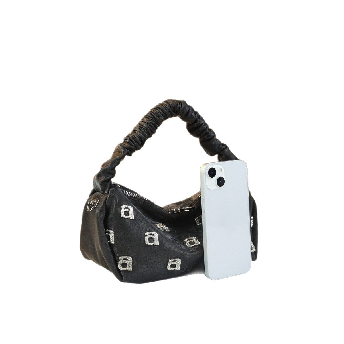 New Arrival Rhinestone Letter Pleated Bag for Women, A Casual Versatile Shoulder Underarm Handbag with Trendy Design, Perfect for Evening & Daily Use