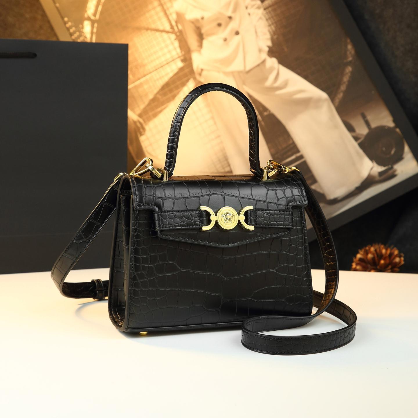 New Arrival Croc-Effect Small Commuter Bag for Women, A Kelly-Style Top-Handle Crossbody Shoulder Handbag with Genuine Leather & Trendy Design