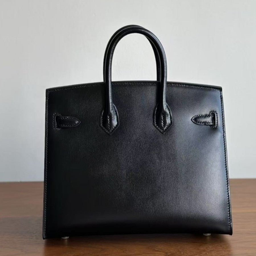 Genuine Top Layer Cowhide Box Leather Birkin-Kelly Style Bag for Women, New Large Capacity Top Handle Shoulder Purse, Premium Handbag for Ladies