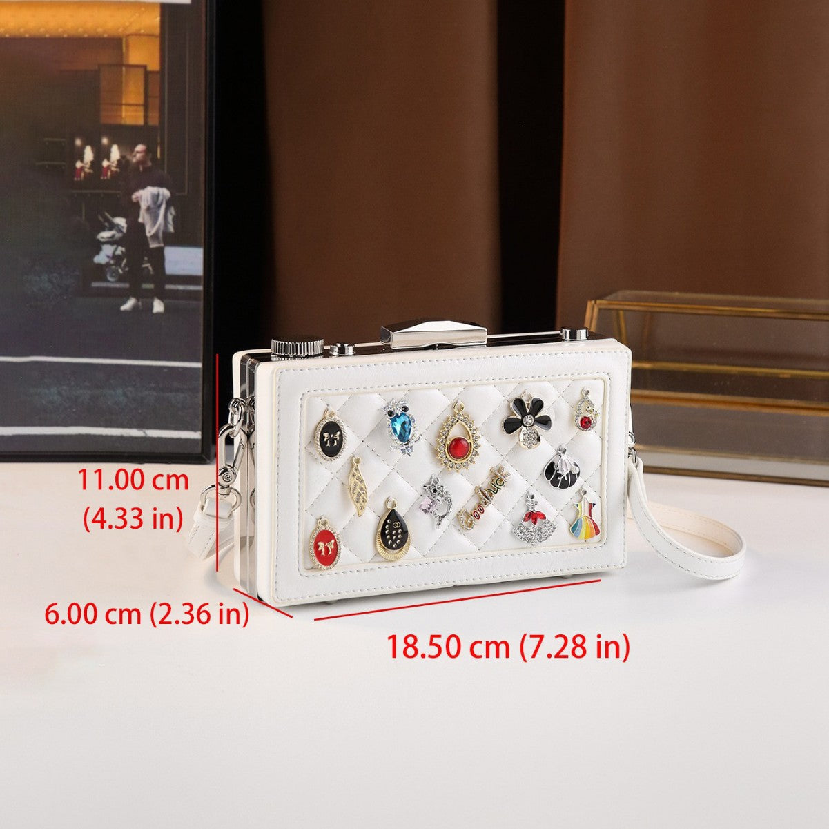 Gemstone Embellished Clasp Mini Square Bag for Women Korean Style Quilted Shoulder Crossbody Purse with Trendy Jewelry Accent