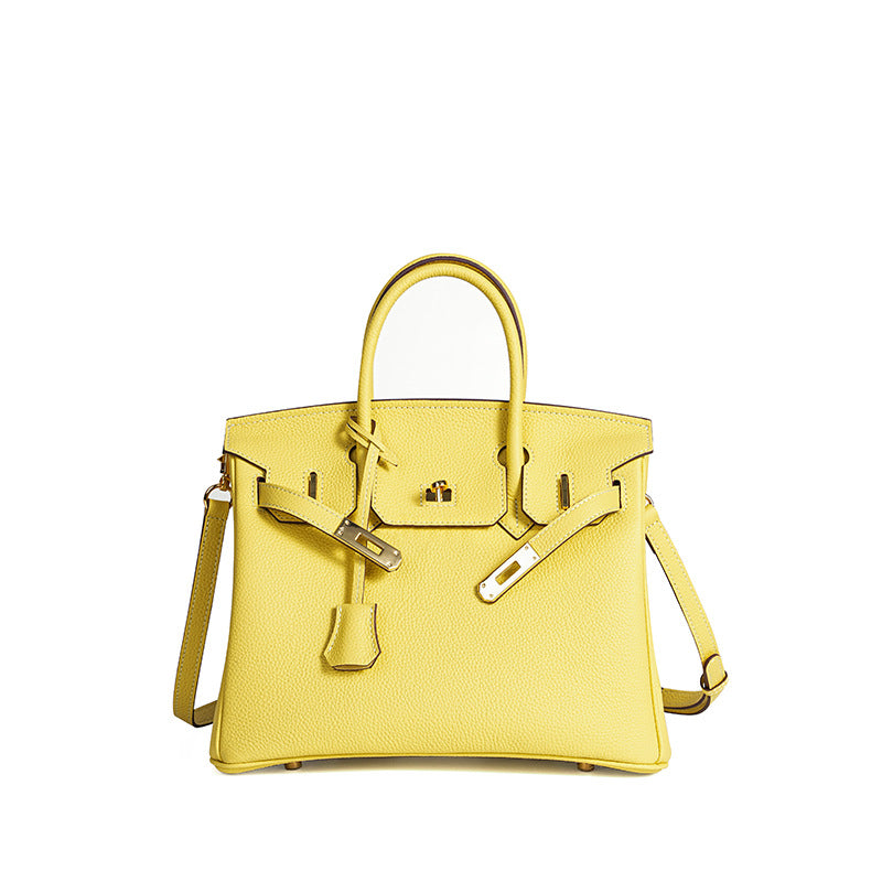 Handcrafted Top-Layer Leather Tote Bag for Women, Waxed Thread Stitching with Turn-Lock Closure, Casual Elegant Top-Handle Purse for Everyday Style