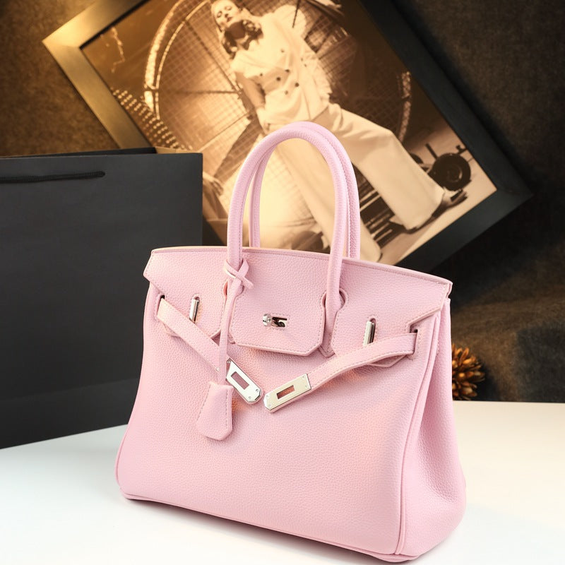 New Arrival Pebbled Leather Birkin-Inspired Tote Bag for Women, Large Capacity Turn-Lock Shoulder Crossbody Handbag with Light Luxury Style, Perfect Commuter Purse for Work & Everyday