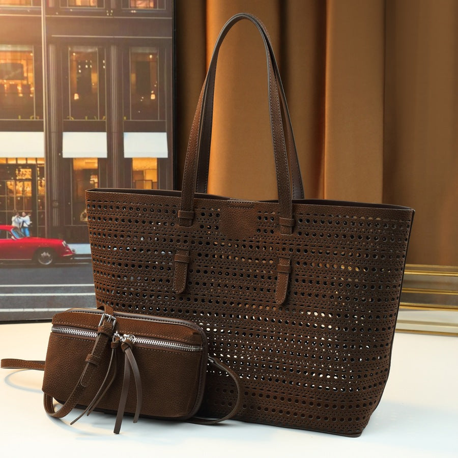 Hollow Korean Style Sub-Bag Tote for Women Large Capacity Shoulder Handbag with Detachable Pouch, Versatile Fall Going-Out Purse