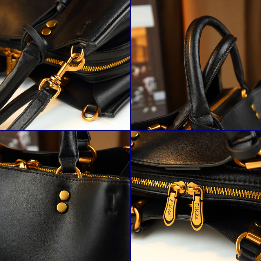 Classic Vintage Tote Bag with 3D Flower Charm and Metal Studs, Large Capacity Shoulder Handbag for Work Commute & Everyday Style