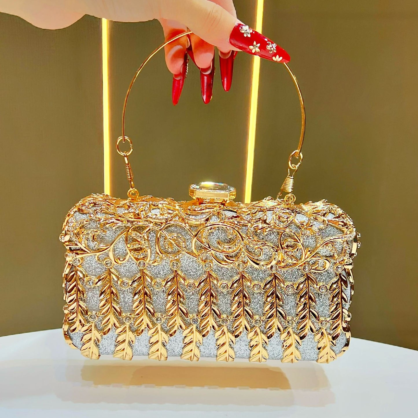 Women's Rhinestone-Embellished Luxury Evening Bag, Premium Top-Handle Banquet Purse for Formal Dress Bridesmaid, Sparkly Handbag