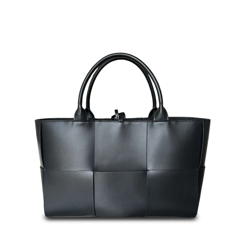 Extra-Large Genuine Leather Woven Tote, Trendy Six-Grid Underarm Bag, Commuter Shoulder & Crossbody Bag for Women