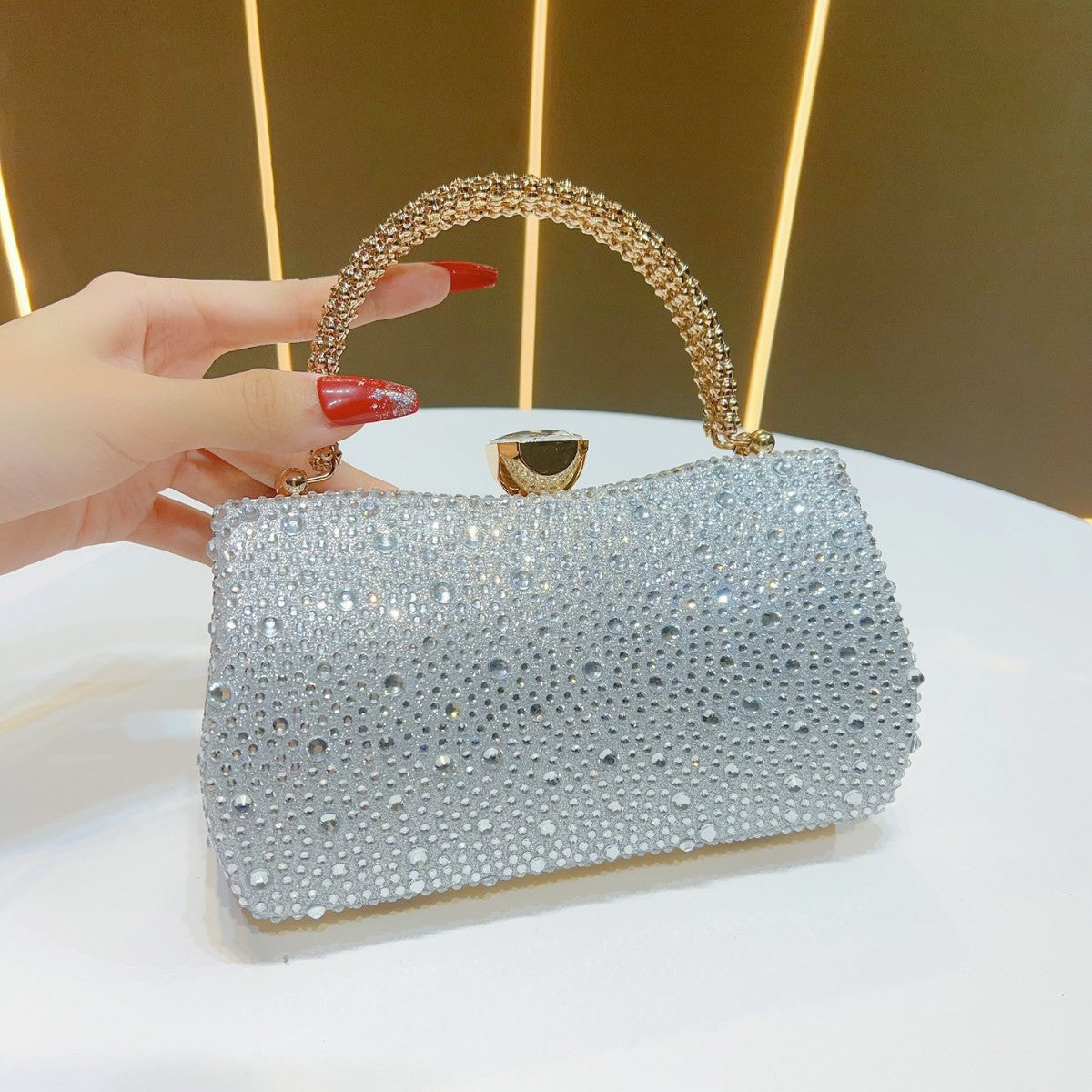 Dazzling Rhinestone-Embellished Light Luxury Evening Clutch for Women, A Sparkly Crystal-Studded Banquet Top-Handle Crossbody Bag with Premium Glamorous Design, Perfect for Formal Dresses Weddings & Special Occasions
