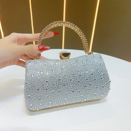 Dazzling Rhinestone-Embellished Light Luxury Evening Clutch for Women, A Sparkly Crystal-Studded Banquet Top-Handle Crossbody Bag with Premium Glamorous Design, Perfect for Formal Dresses Weddings & Special Occasions