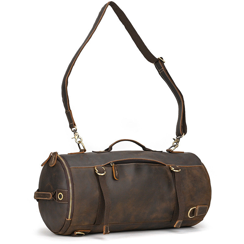 Genuine Crazy Horse Cowhide Backpack for Men, Vintage Large Capacity Shoulder Top Handle Bag, Creative Leather Travel Daypack for Gentlemen