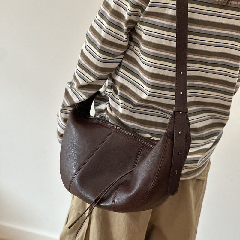Genuine Top Layer Cowhide Saddle Bag for Women, New Casual Crescent Crossbody Shoulder Purse, Premium Leather Handbag for Ladies