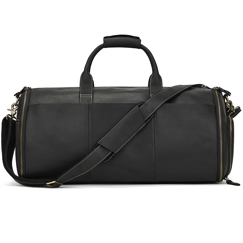 Multifunctional Crazy Horse Leather Travel Duffle, Foldable Suit Garment Bag with Wet-Dry Separation, Premium Gym Weekender for Men