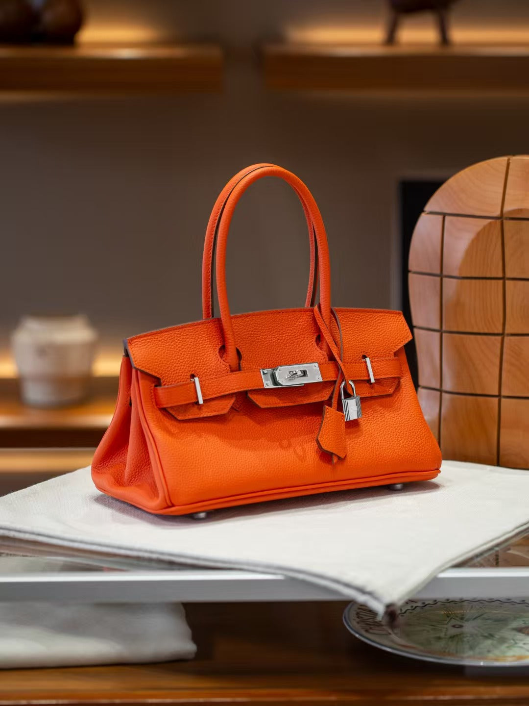 Genuine Togo Leather Birkin-Style Bag for Women, New Vintage Horizontal Top Handle Handbag, Premium Retro Purse for Ladies