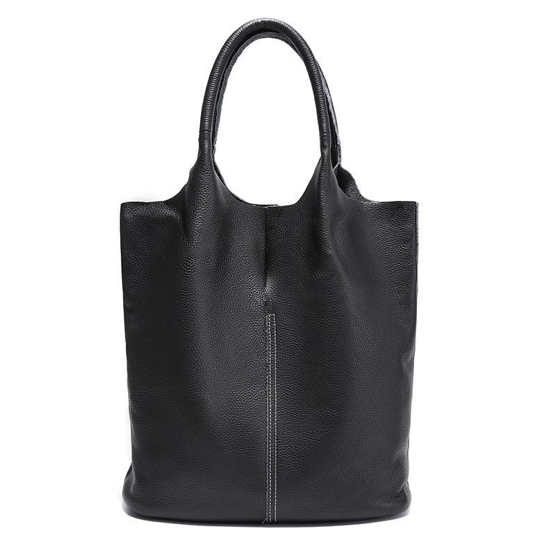 Top Layer Cowhide Tote Bag for Women Large Capacity Shoulder Handbag, Minimalist Pebble Grain Purse with Versatile Everyday Style