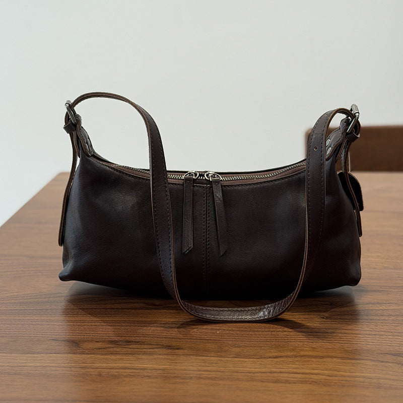Genuine Top Layer Cowhide Dumpling Bag for Women, New Minimalist Vintage Shoulder Crossbody Underarm Purse, Textured Leather Handbag for Ladies