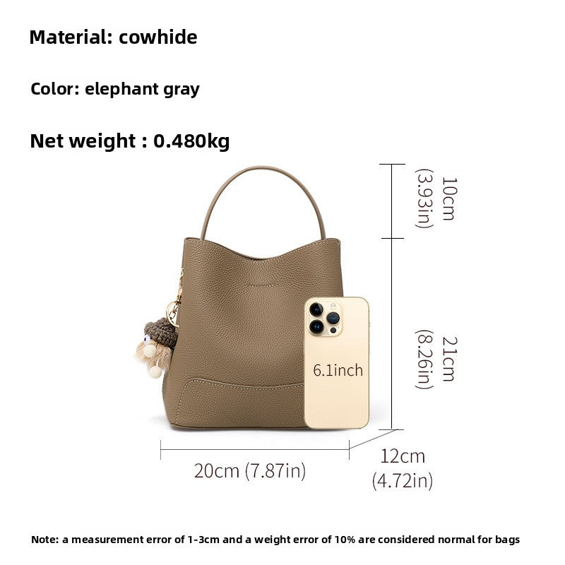 Genuine Top Layer Cowhide Bucket Bag for Women, New Large Capacity Shoulder Crossbody Top Handle Purse, Premium Versatile Mom Handbag for Ladies