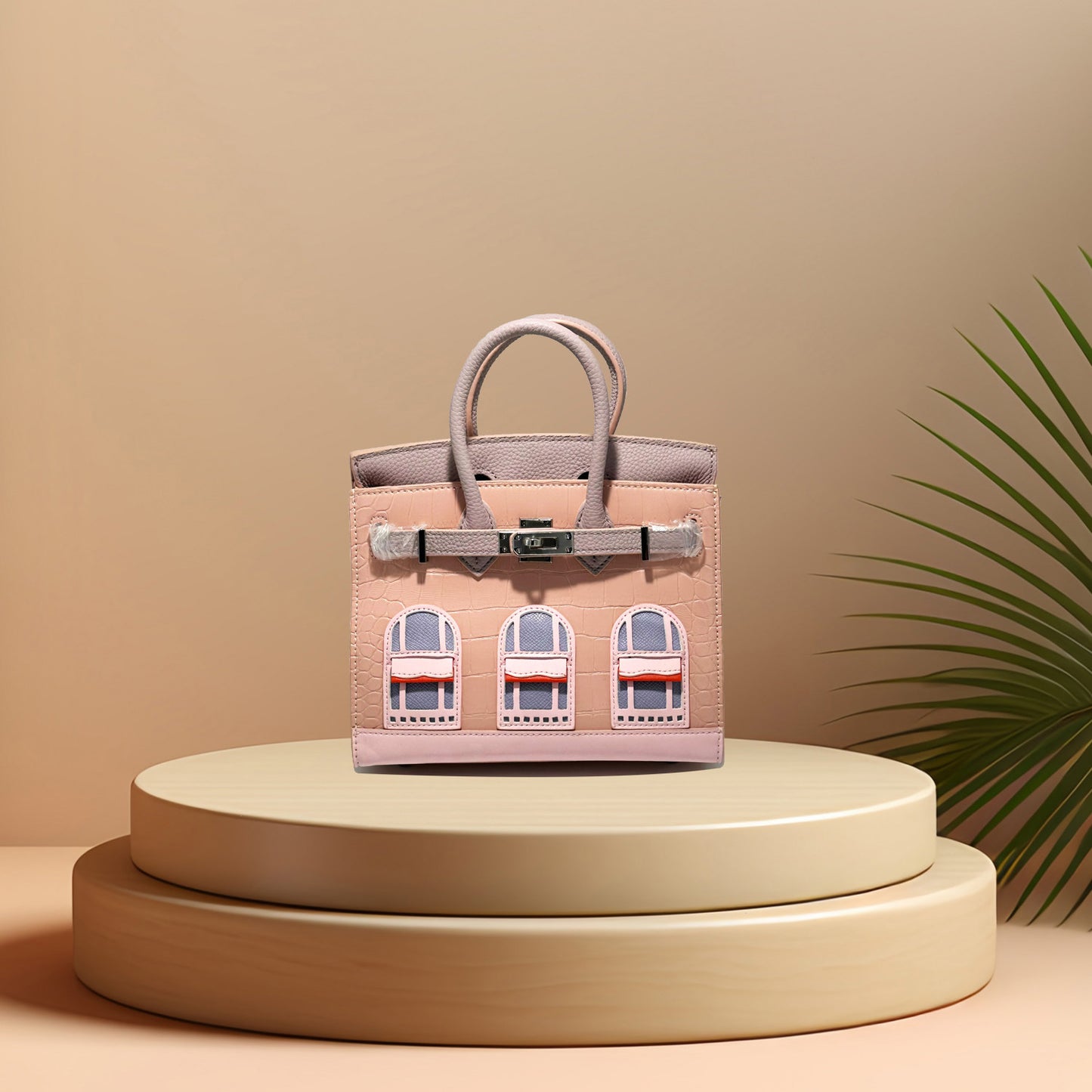 New Arrival Croc-Effect Genuine Leather House-Shaped Bag for Women, A High-End Versatile Top-Handle Shoulder Crossbody Handbag with Fashionable Premium Design