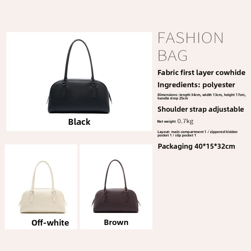 New Spring Row Boston Bowling Bag in Genuine Leather, Premium Shoulder Top Handle Underarm Purse, Chic Handbag for Women
