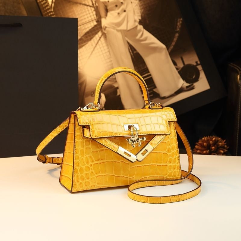 New Arrival Mini Kelly-Inspired Croc-Effect Leather Bag for Women, A 2nd Gen Small Shoulder Crossbody Handbag with Fashionable Design