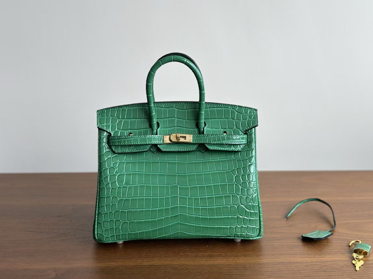 Genuine Leather Tote Bag for Women, Hermès-Inspired Birkin-Style Handbag with Crocodile-Embossed Finish, Top-Grain Cowhide Leather, Hand-Stitched Craftsmanship, Available in 25cm and 30cm, Luxury Everyday Carry Purse