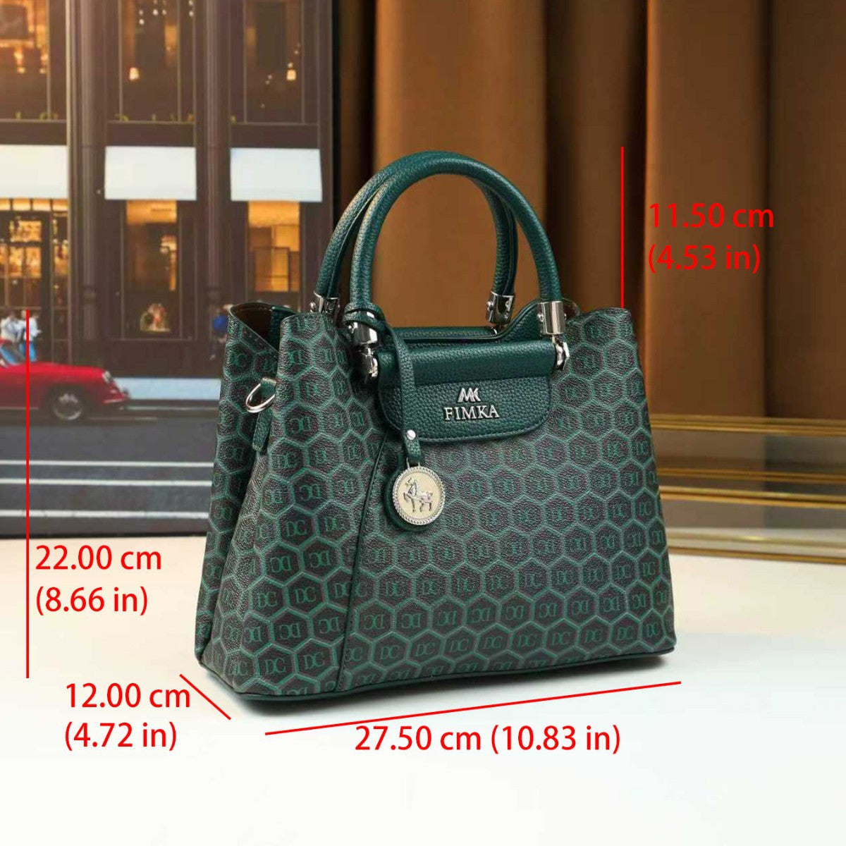 Emerald Green Print Bucket Bag for Women Vintage Large Capacity Shoulder Handbag, Versatile Stylish Purse with Rich Artistic Design